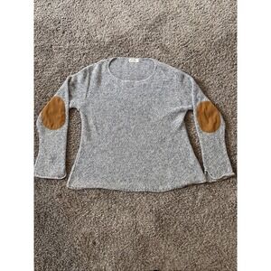 Flora New England Knit Gray Sweater Womens Large L Elbow Patches Made In Usa